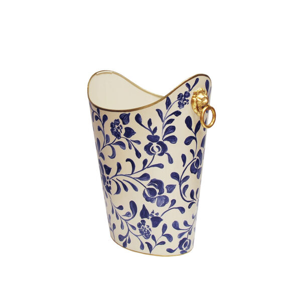 Navy, Cream and Gold Waste Basket with Handle, image 2